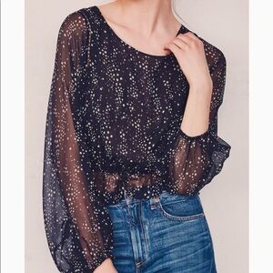 LoveShackFancy Nellie Silk Top Sheer Star Print Dolman Blouse Celestial XS Crop